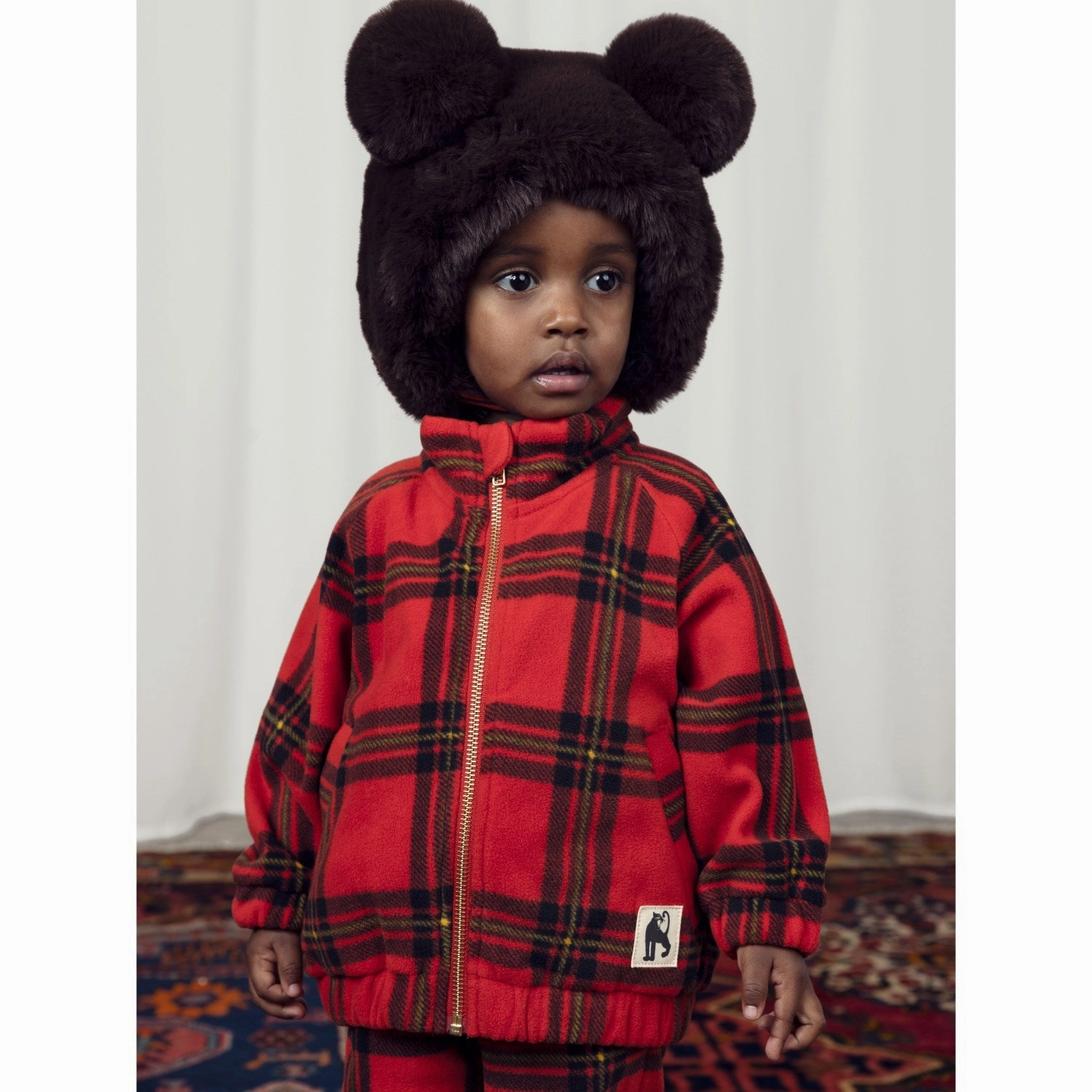 Mini Rodini Red Check Aop Fleece Jacket Clean Lines