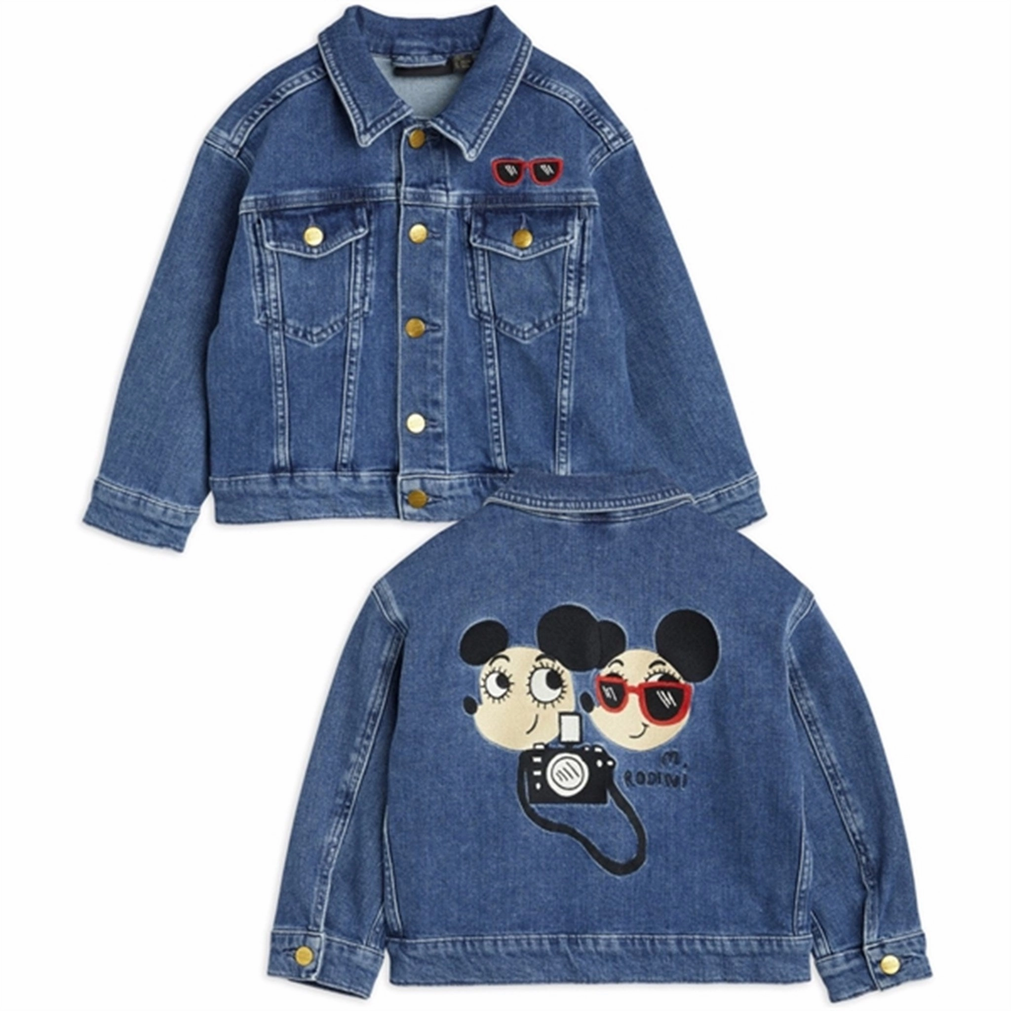 Mini Rodini Ritzratz Emb Denim Jacket Blue Thick Fabric City Walking Style