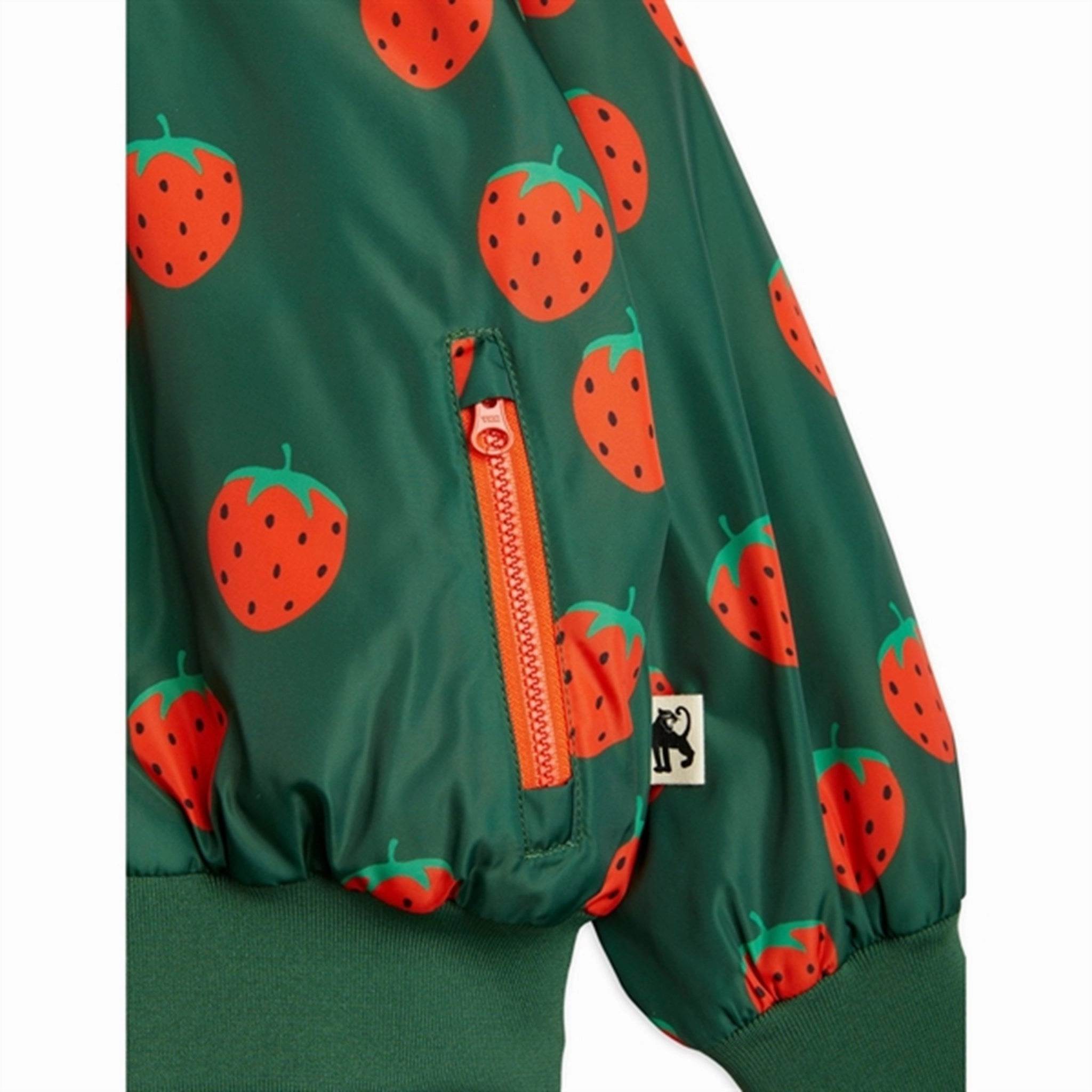Mini Rodini Strawberries Aop Woven Baseball Jacket Green Temperature Regulating Lining