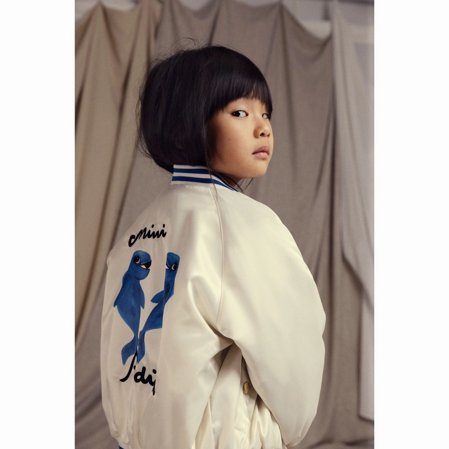 Mini Rodini White Dolphins Lightweight Baseball Jacket Breathable Membrane
