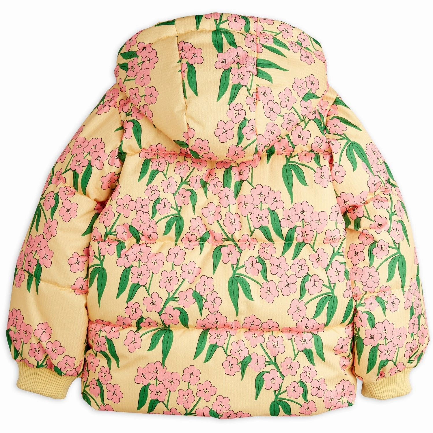 Mini Rodini Yellow Alpine Flowers AOP Hooded Puffer Waterproof Material