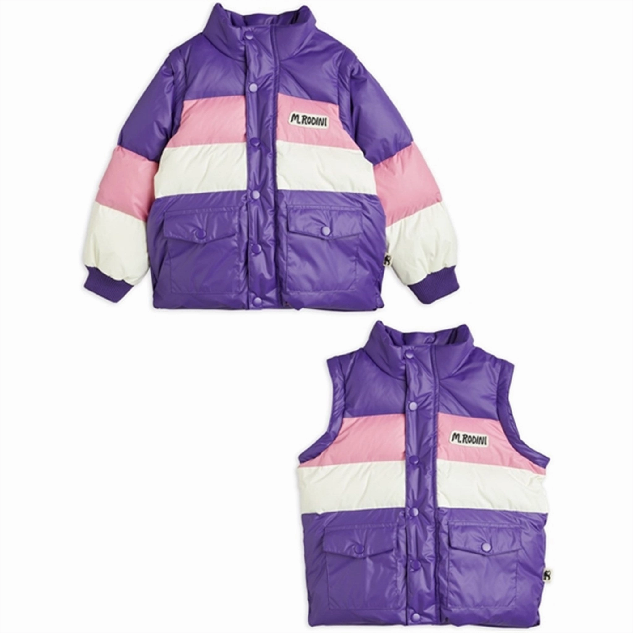 Stylish Layer Textured Finish Mini Rodini Zip Sleeve Puffer Jacket Purple