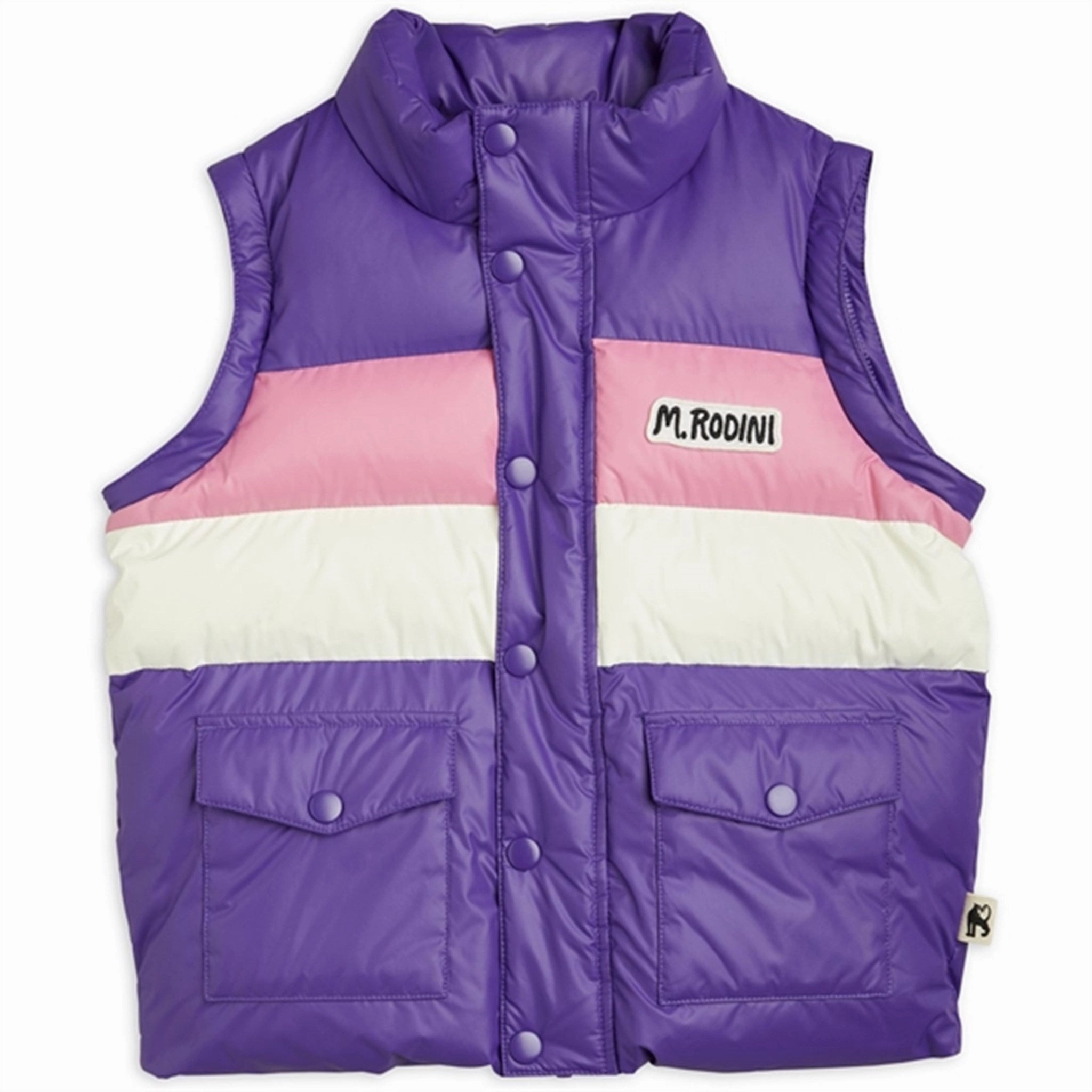 Mini Rodini Zip Sleeve Puffer Jacket Purple Magnetic Closure