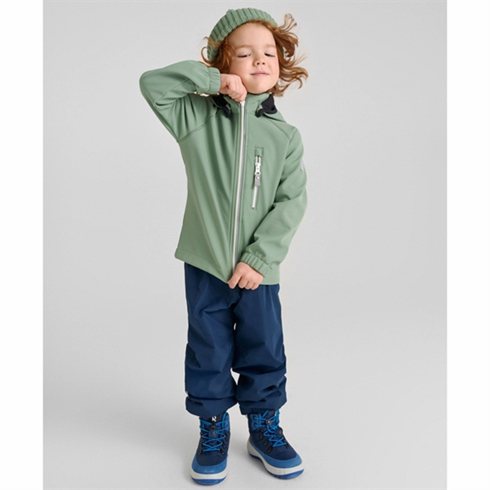 Flexible Joint Mobility Light Reflective Zippers Reima Softshell Jacket Vantti Green Clay