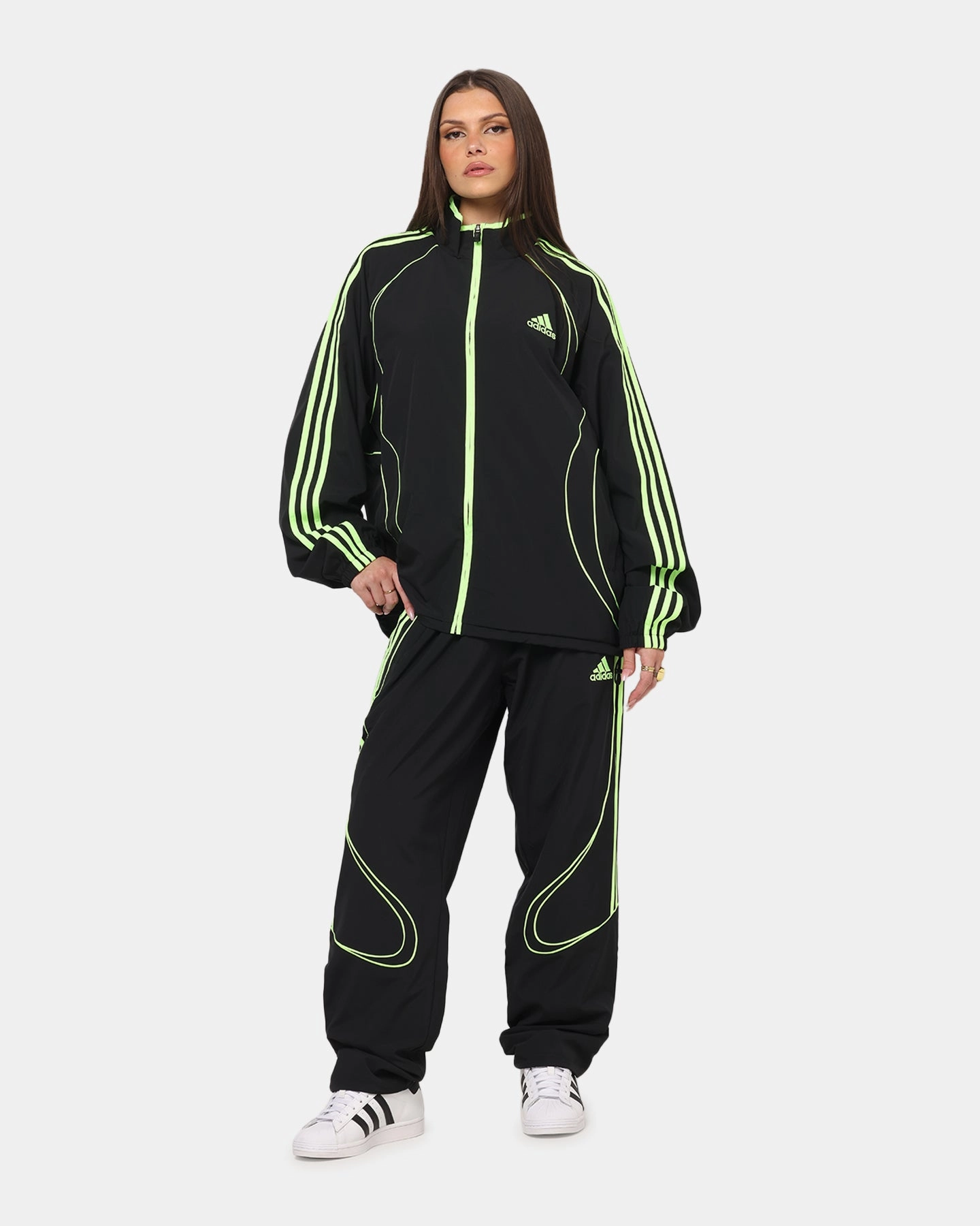 Adjustable Belt Loops Airy Feel Adidas Teamgeist Adicolor Track Pants Black/Green