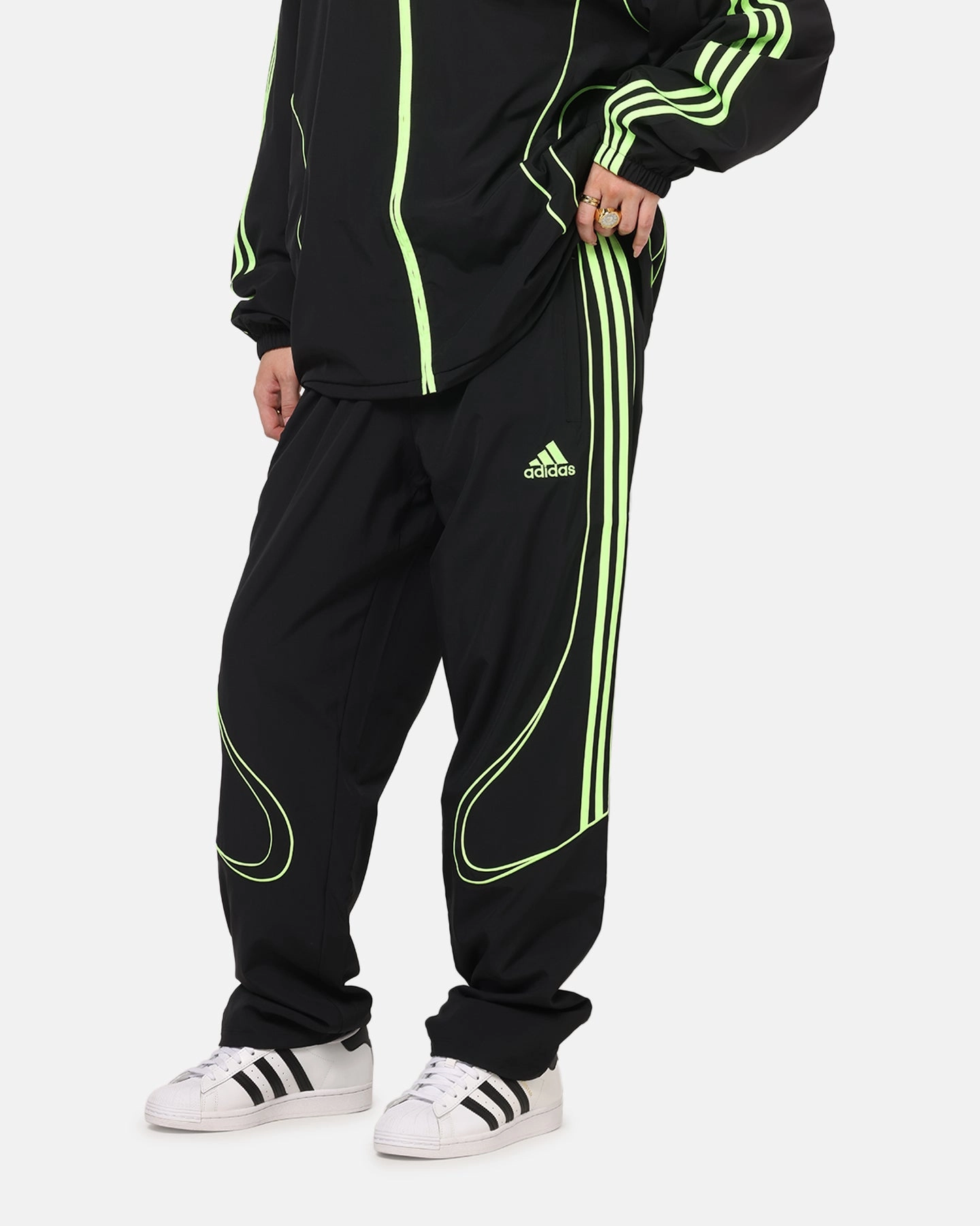 Adidas Teamgeist Adicolor Track Pants Black/Green Active Motion NonRestrictiveCut