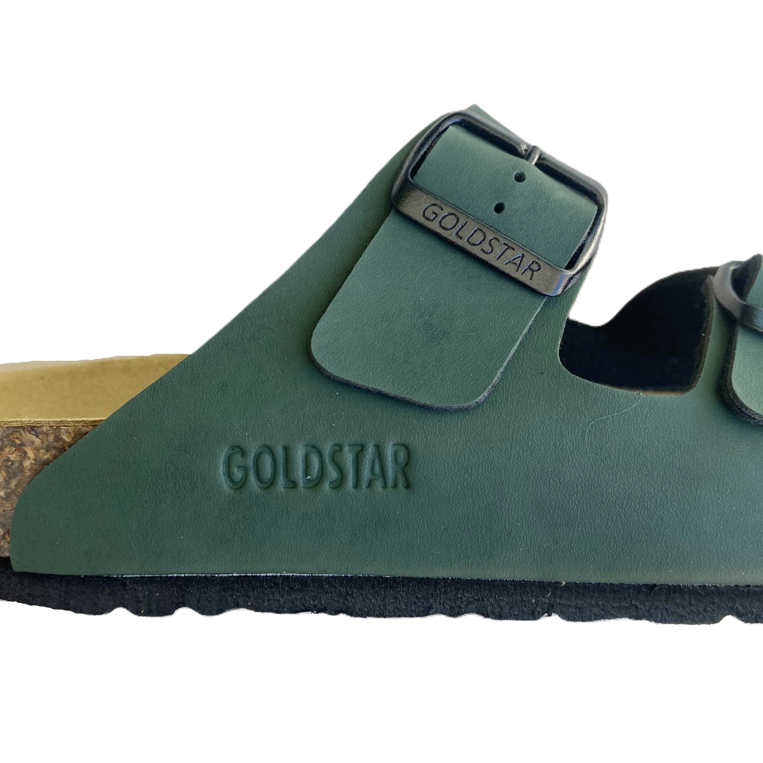 Cork Footbed Godlstar ciabatta da donna con plaltare anatomico e 2 fasce con fibbie GS823 verde