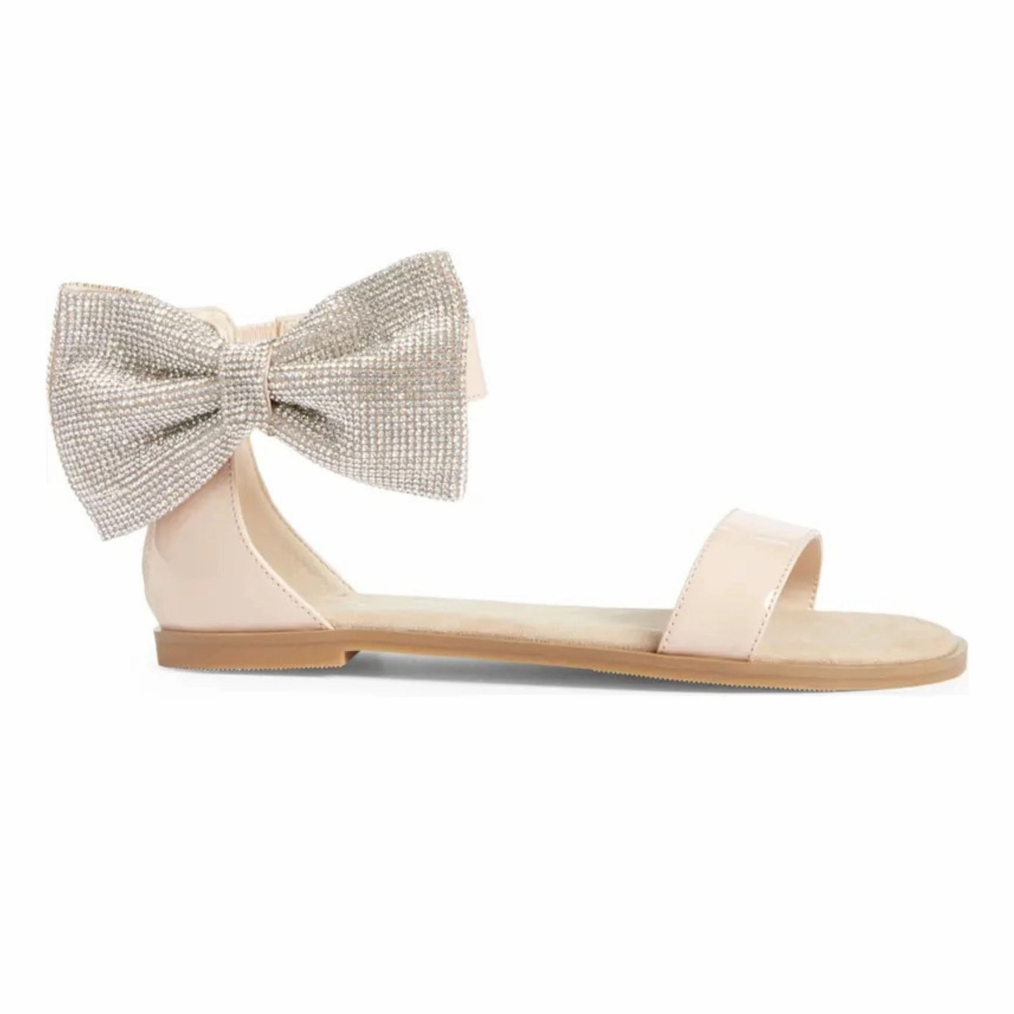 Miss Cambelle Crystal Bow Sandal in Blush Patent - Kids Compression Molded Foam
