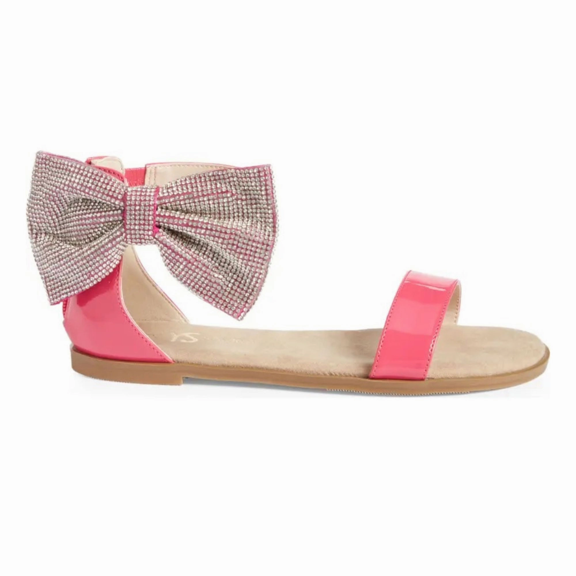 hypoallergenic Miss Cambelle Crystal Bow Sandal in Hot Pink Patent - Kids