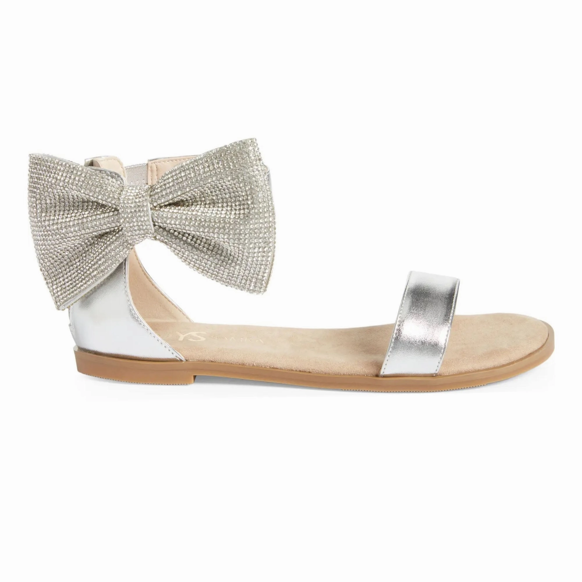 Miss Cambelle Crystal Bow Sandal in Silver - Kids Flat Surface All-Round Wear