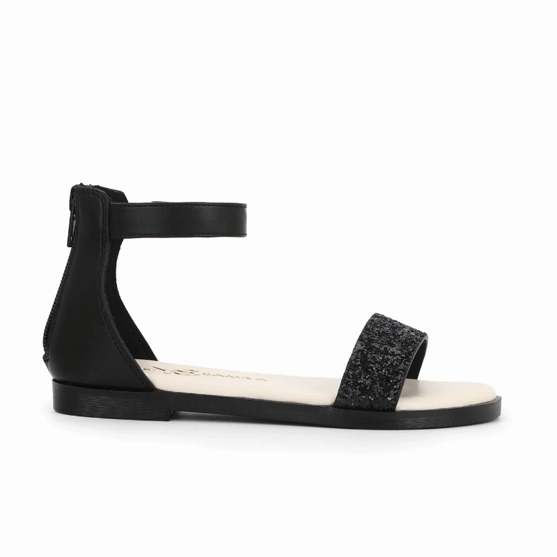 Miss Cambelle Glitter Sandal in Black - Kids Dynamic Lacing System Smooth Curve