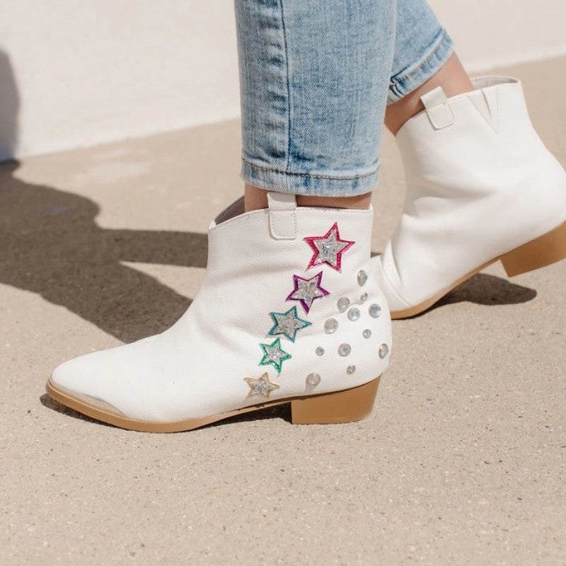 Modern sole Miss Dallas Western Boot in White Shooting Stars - Kids