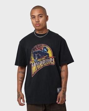 Light and Breezy Mitchell & Ness Golden State Warriors Oversized Logo Short Sleeve Vintage T-Shirt Vintage Black