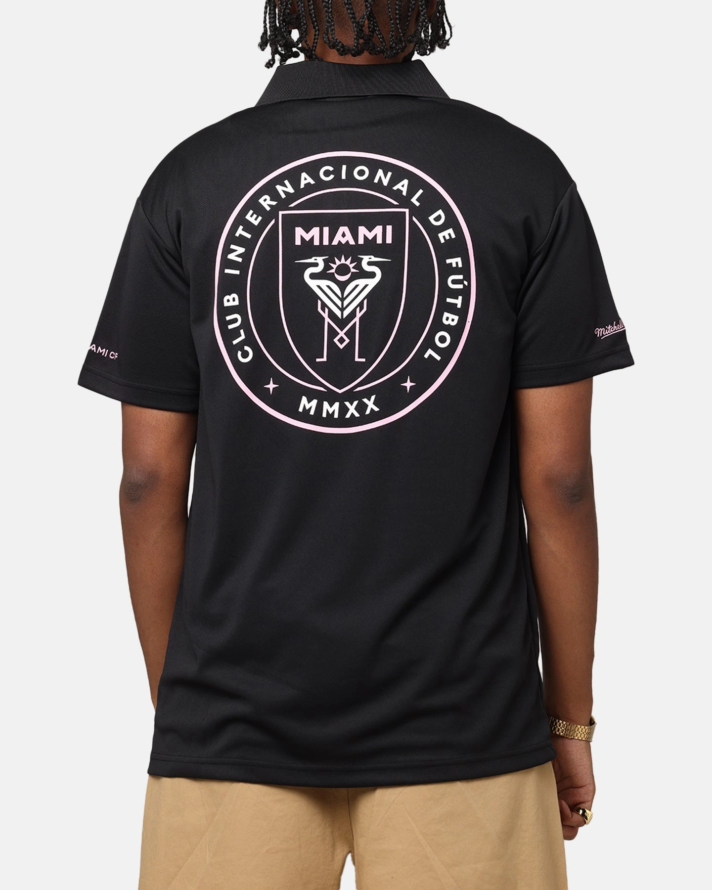 Mitchell & Ness Inter Miami CF Soccer T-Shirt Solid Black Hygroscopic Fiber Blend Training Apparel