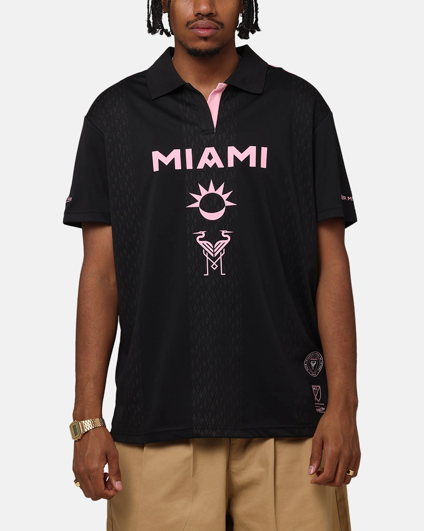 Mitchell & Ness Inter Miami CF Soccer T-Shirt Solid Black Enhanced Air Circulation Quick Release Hem