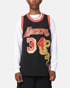 Slub Textured Surface Mitchell & Ness Los Angeles Lakers Shaquille O'Neal 1996 Swingman Jersey Black/Gold