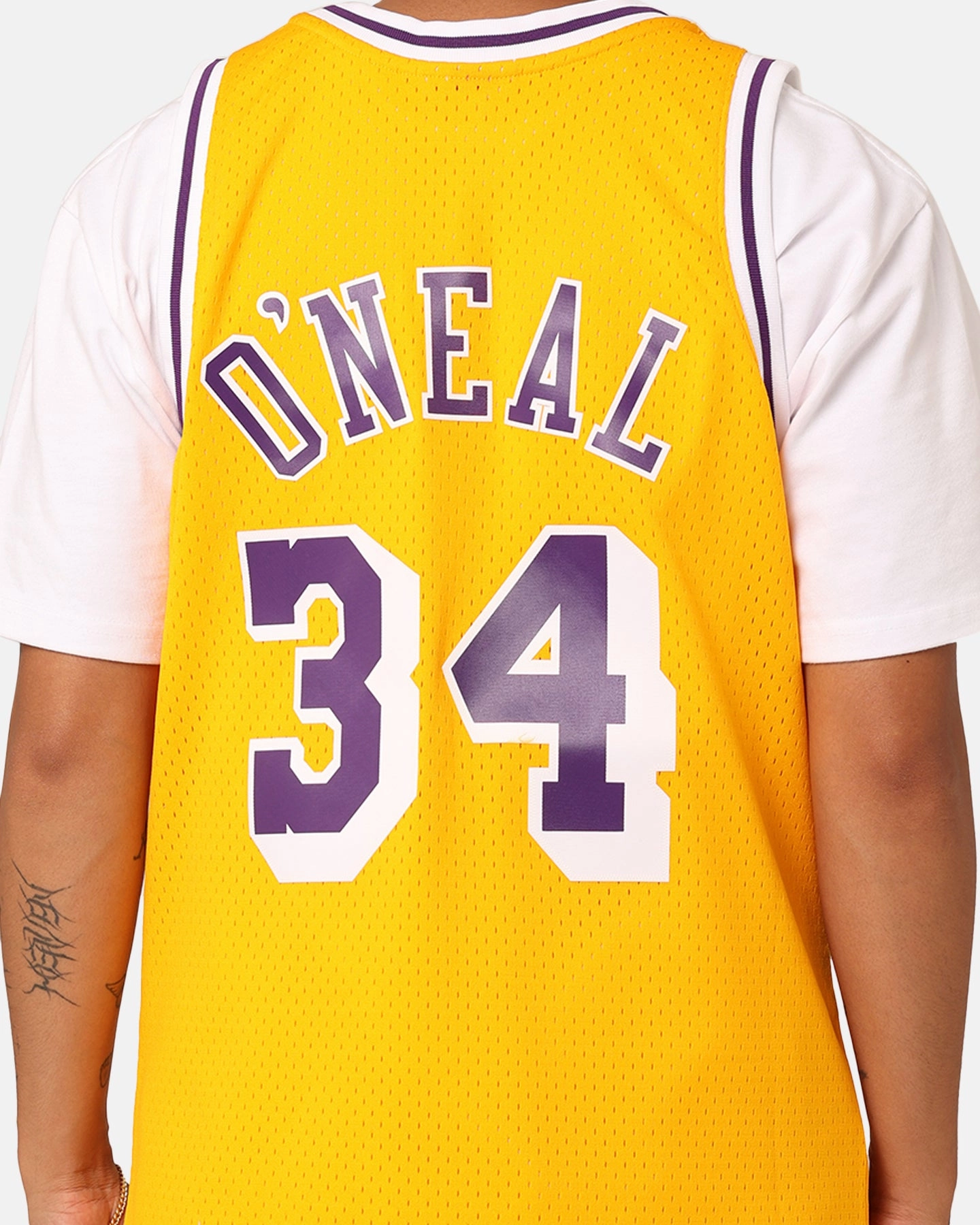 Breathable Sportswear Fabric Mitchell & Ness Los Angeles Lakers Shaquille O'Neal '96-'97 #34 Swingman Jersey Yellow