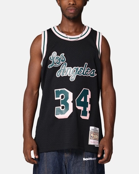 Lightweight Core Spacing Mitchell & Ness Los Angeles Lakers Shaquille O'Neal 'Deep Emerald' Swing Jersey Black