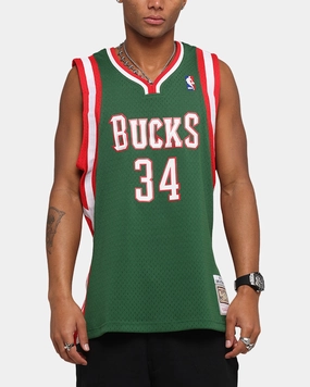 Reinforced Stitching Mitchell & Ness Milwaukee Bucks Giannis Antetokounmpo Swing Jersey Dark Green