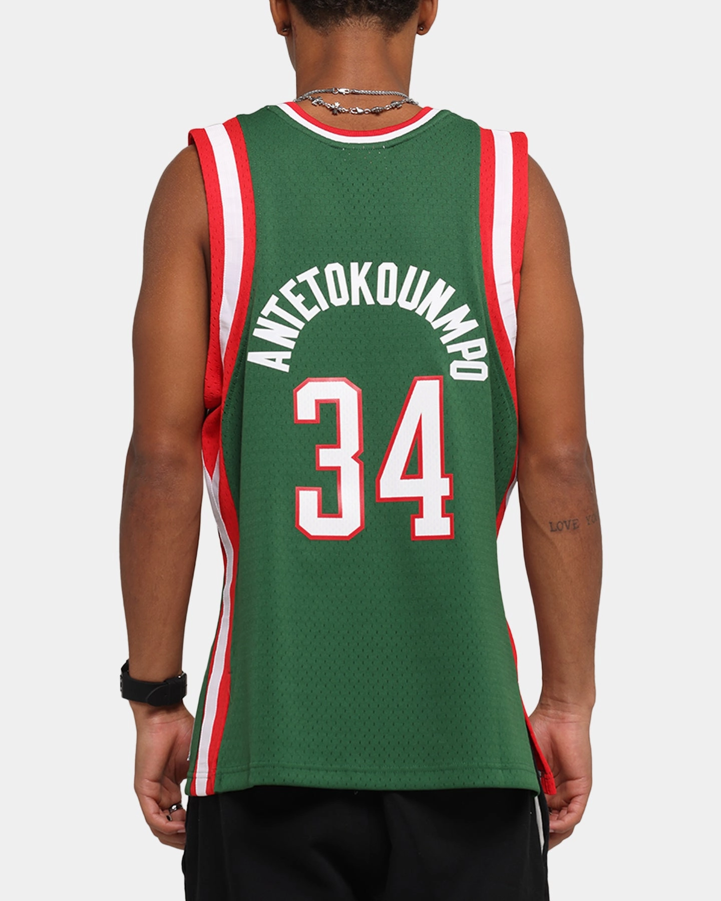 Mitchell & Ness Milwaukee Bucks Giannis Antetokounmpo Swing Jersey Dark Green Drop Tail Hem Multi Zone Ventilation