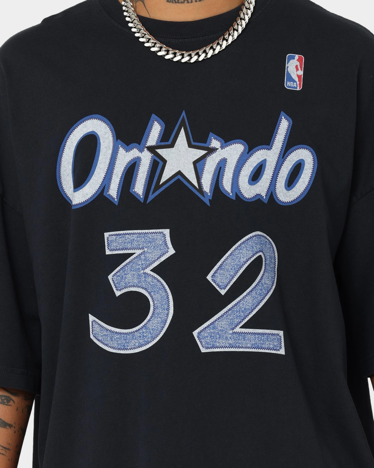 Urban Smart Ethically Sourced Materials Mitchell & Ness Orlando Magic Shaquille O'Neal #32 N & N Oversized T-Shirt Faded Black
