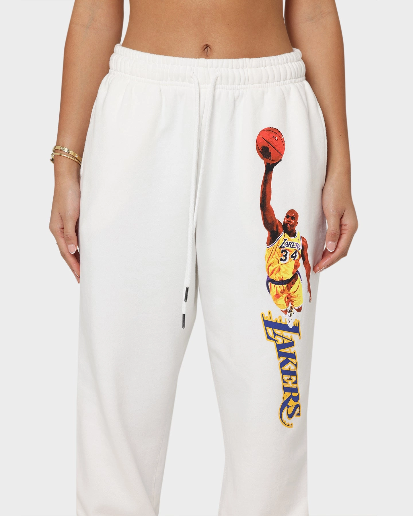 Mitchell & Ness Women's Shaq Sweat Pants Vintage White Adjustable Belt Loops
