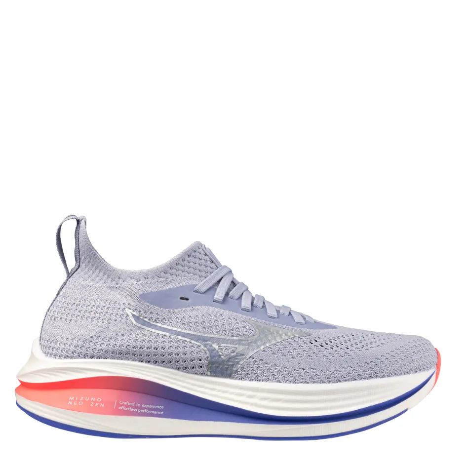 Anti microbial Streamlined wear Mizuno Women's Neo Zen Running Shoes in Icelandic Blue/Silver/Striking Coral AW25