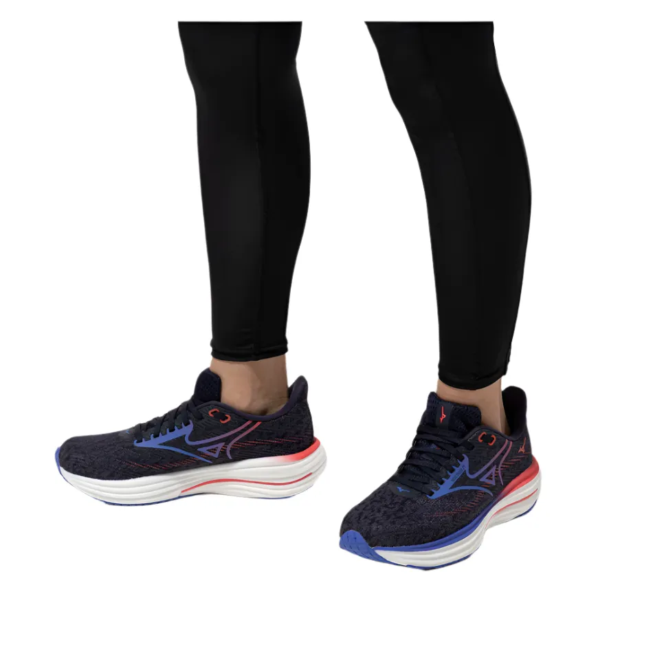 Mizuno Women's Wave Rider 29 Running Shoes in Odyssey Gray/Iris Bloom/Calypso Coral AW25 Hyper Elastic Polymer High Mileage
