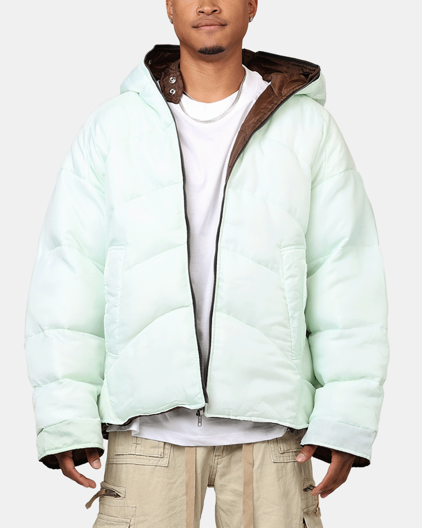 MNML Reversible Full Zip Puffer Jacket Mint Fitted Look Finance