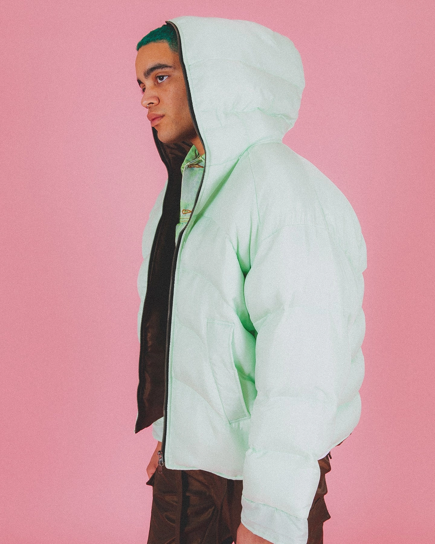 Illustrate Enjoy MNML Reversible Full Zip Puffer Jacket Mint