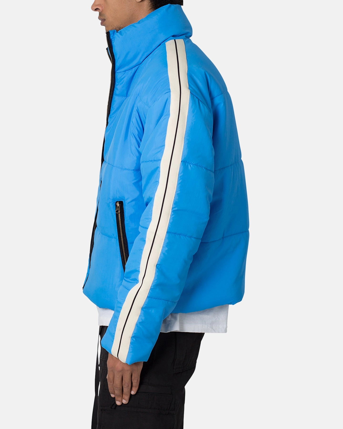 Zippered Vents Active Lifestyle MNML Striped Puffer Jacket Blue