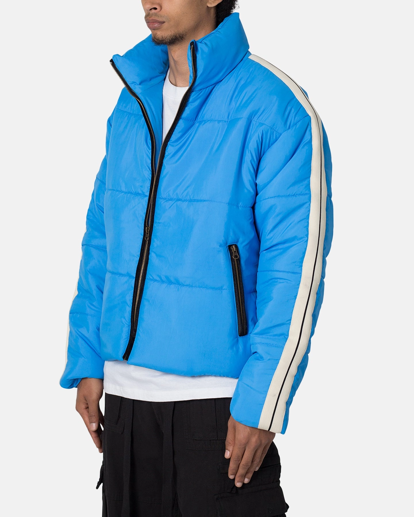 MNML Striped Puffer Jacket Blue low quality Reflective Safety Trim