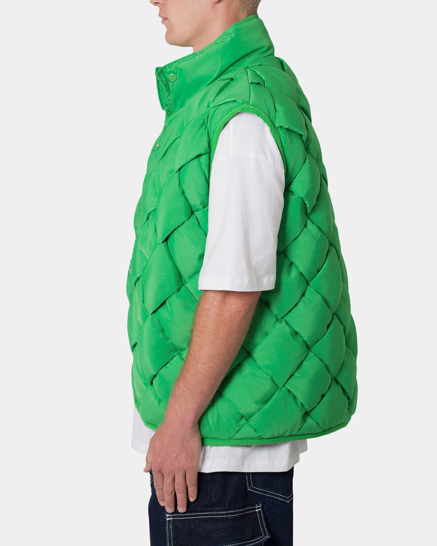 MNML Woven Puffer Vest Green ZipperClosure Wind Control