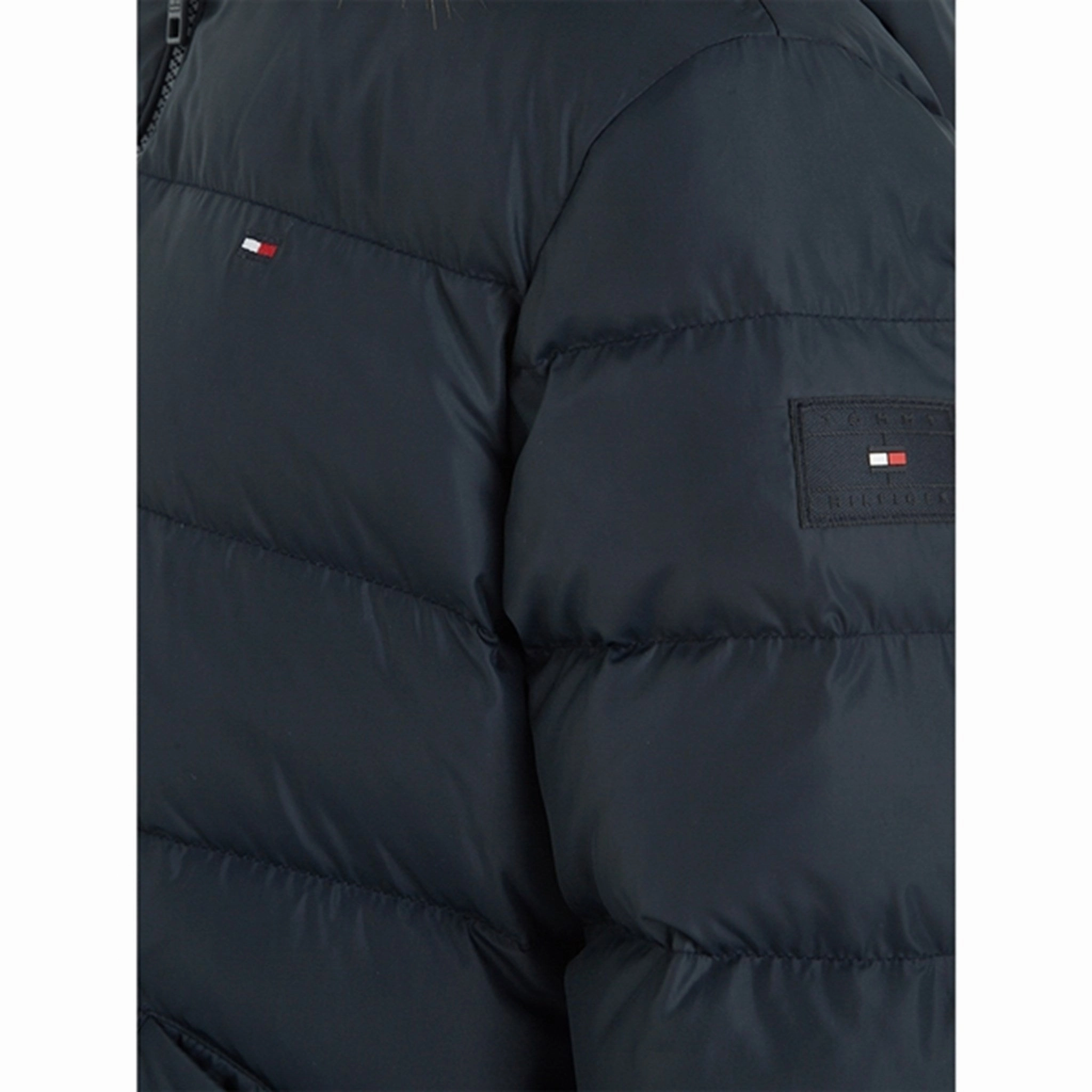 Tommy Hilfiger Essential Down Jacket with Hood Desert Sky stand neck Vegan Leather Accents