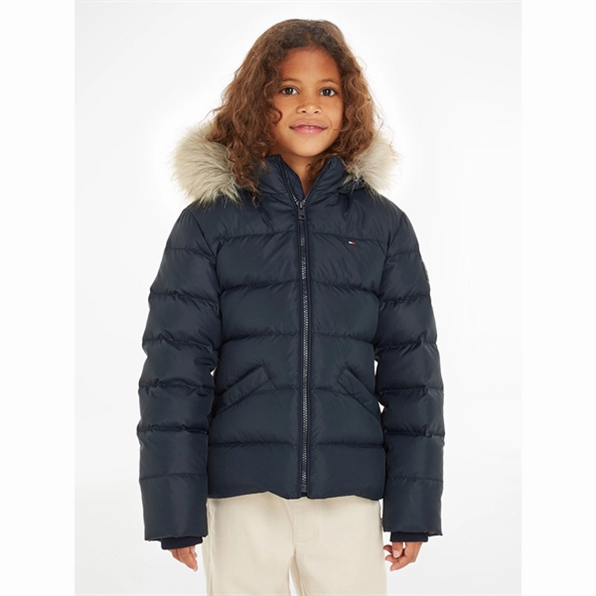 Pre Shrunk Cotton Blend Noise Reduced Fastener System Tommy Hilfiger Essential Down Jacket with Hood Desert Sky