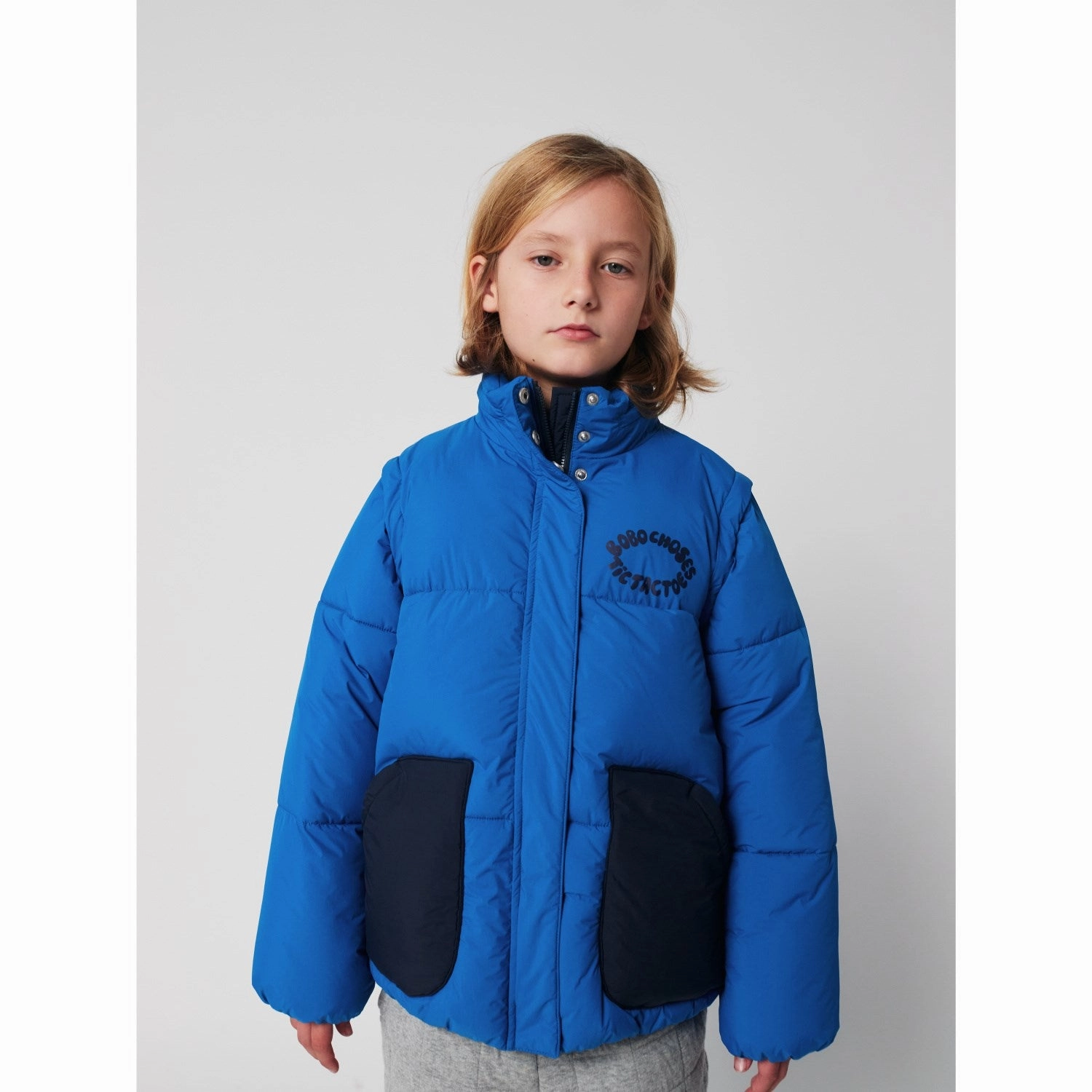 Adjustable Hem Lock System Eco Friendly Dye Process Bobo Choses Blue Tic Tac Toe Padded Anorak