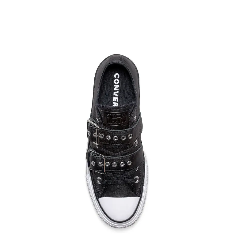 Converse scarpa sneakers da donna con zeppa CTAS Lift Buckle 562835C black leather insole shoes