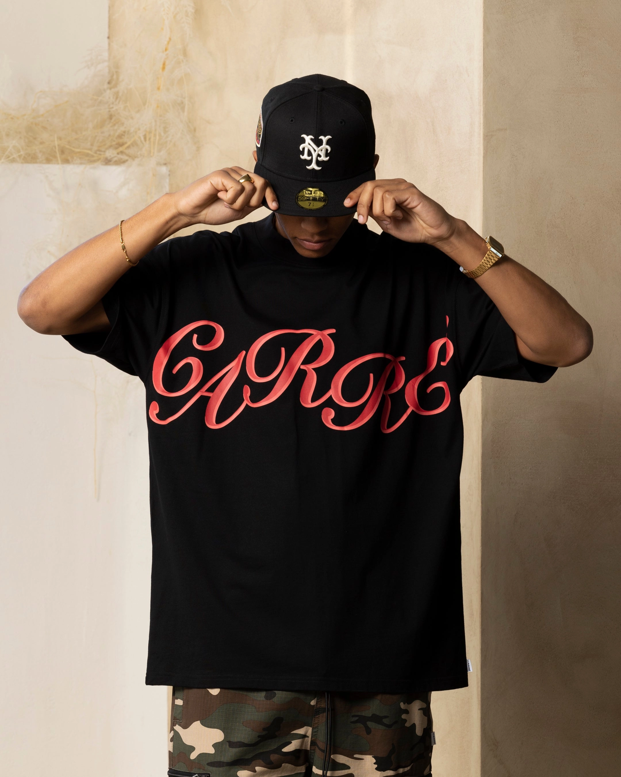 Layered Look Wear Embroidered Details Carre Rolling Oversized T-Shirt Black