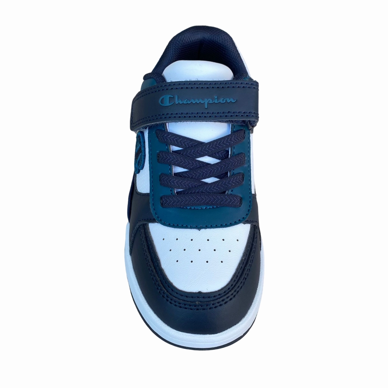 MoldedInsole Comfortable Fit Around Heel Champion scarpa sneakers da bambino con laccio elastico e velcro RD18 Heritage S32815 BS501 blu-bianco