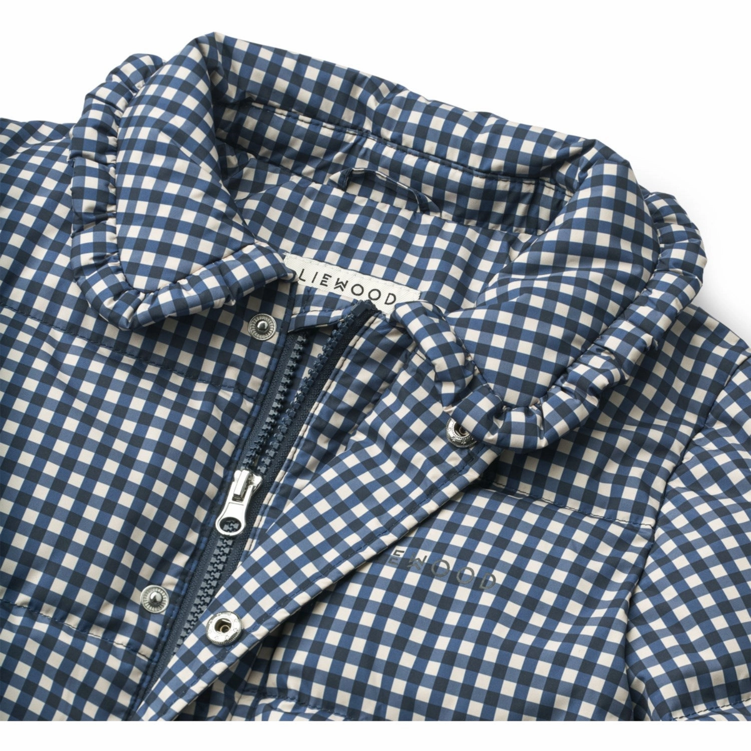 LieWood Check Classic Navy / Dark Sandy Anemone Down Puffer Jacket Smooth Zipper Track Water Repellent Finish