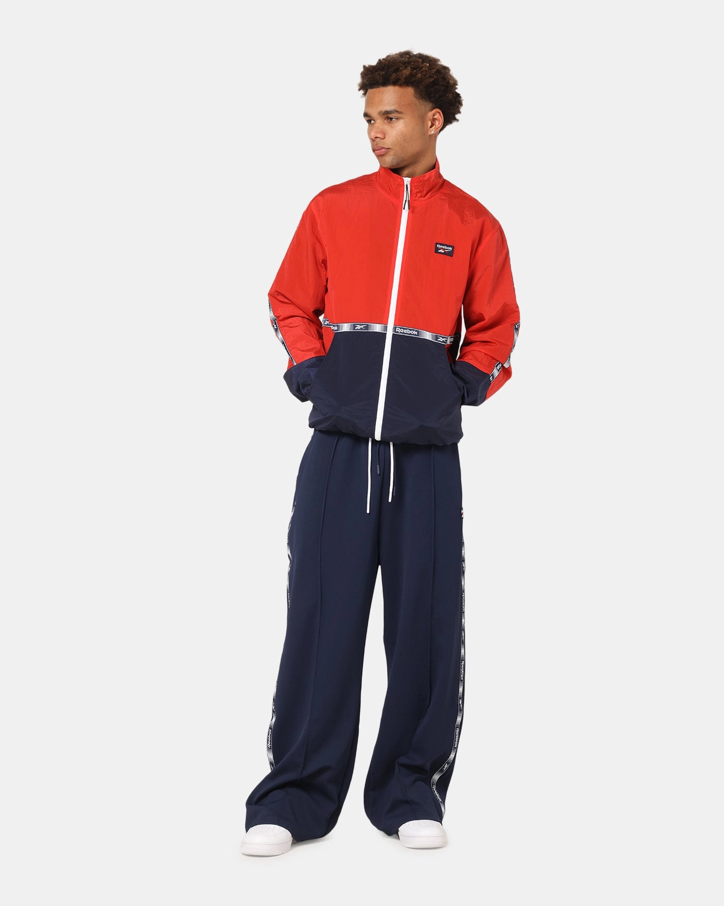 Dynamic Ergonomic Fit Tagless label Rebook Taped Track Pants Navy