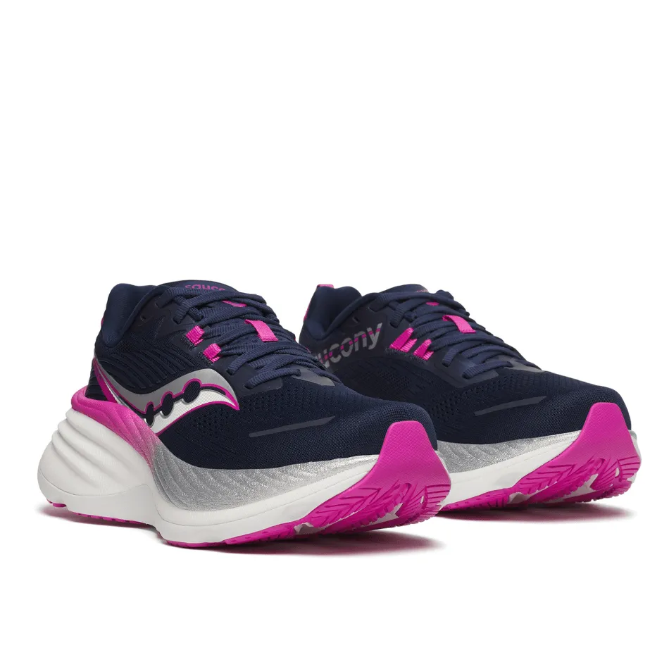 Saucony Women's Hurricane 24 Running Shoes in Navy/Fuchsia SS25 Ventilated Sides