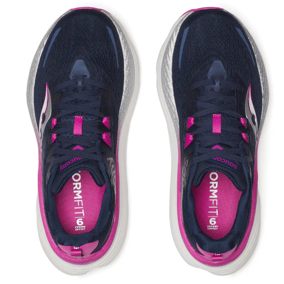 Saucony Women's Hurricane 24 Running Shoes in Navy/Fuchsia SS25 Casual Padded Design