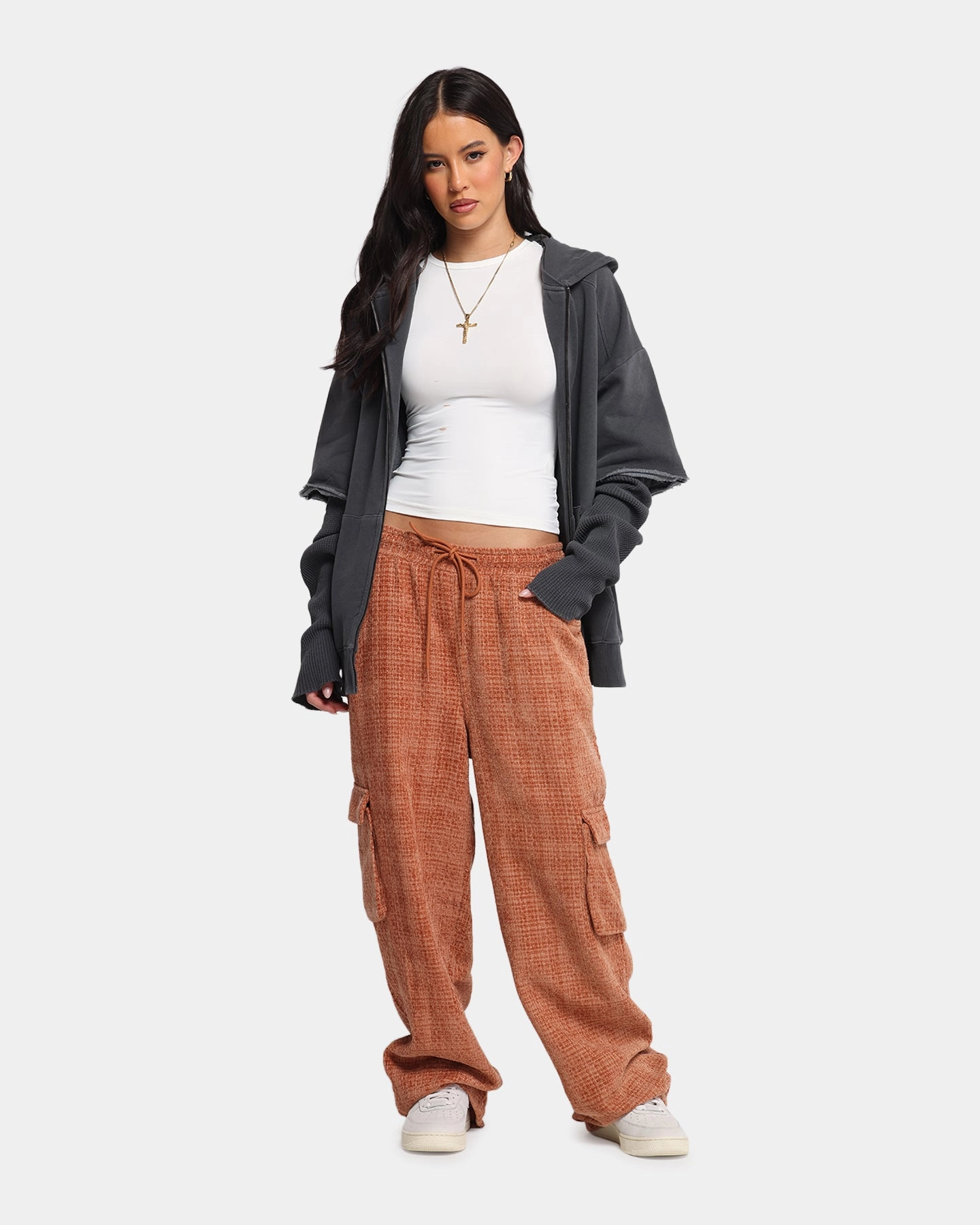 Soft and Stretchy Premium Look XXIII Boucle Tweed Cargo Pants Rust