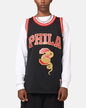 tech fabric Dry Texture Mitchell & Ness Philadelphia 76ers Allen Iverson 1996 Swingman Jersey Black/Gold