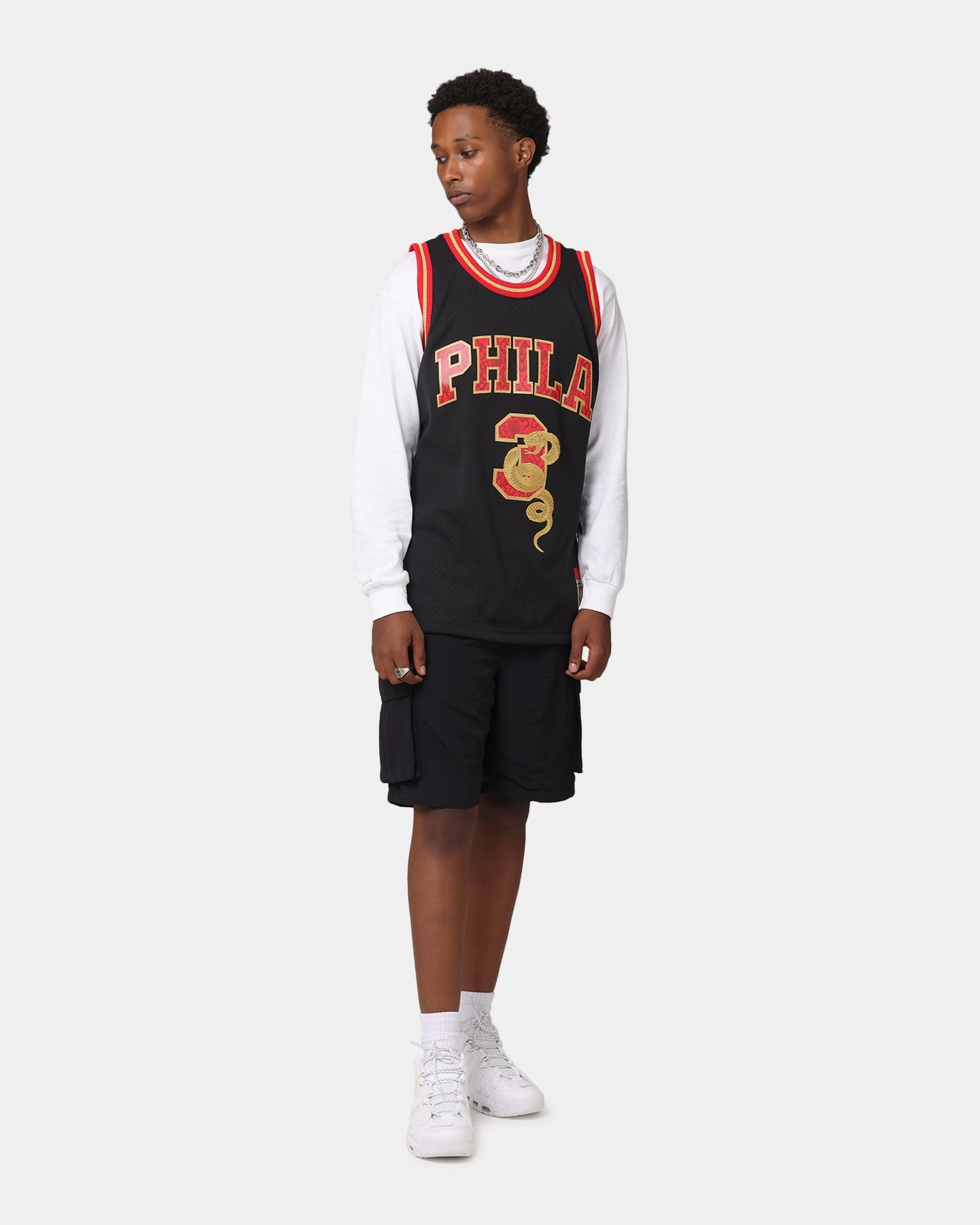 Mitchell & Ness Philadelphia 76ers Allen Iverson 1996 Swingman Jersey Black/Gold Temperature Regulating Fiber