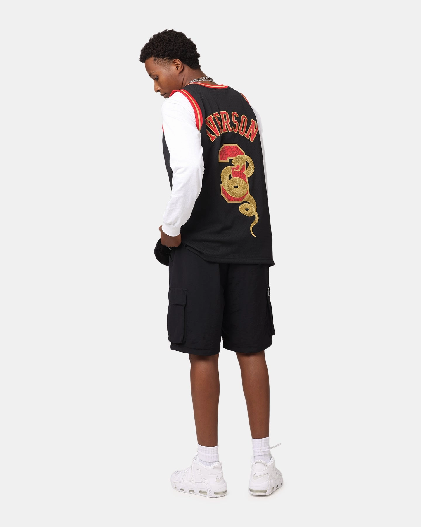 Carbon Neutral Production Stretch Fit Fabric Mitchell & Ness Philadelphia 76ers Allen Iverson 1996 Swingman Jersey Black/Gold