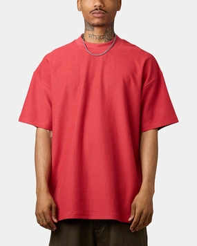 Fashion Comfort Beaded details Carre Terry Oversized T-Shirt Red
