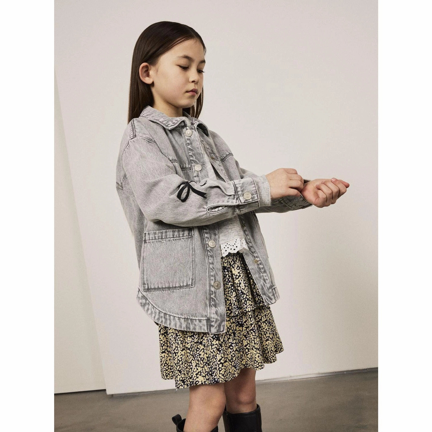 Name It Light Grey Denim Gloria Denim Embroidery Jacket Convertible Cuff System