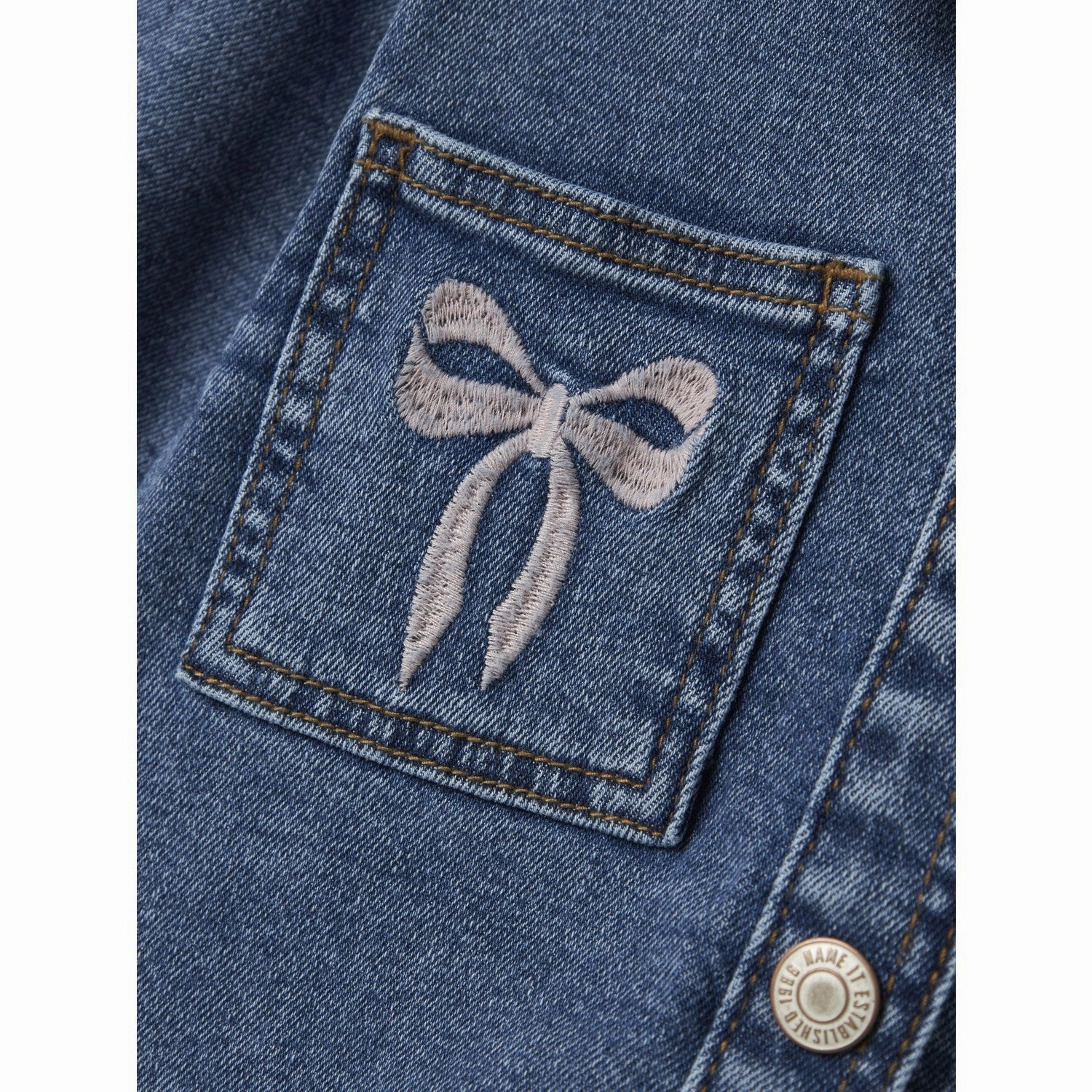 Low Profile Logoing Comfy Fit Piece Name It Medium Blue Denim Bow Embroidery Nmfdevi Dnm Emb Jacket 1224-Sm K